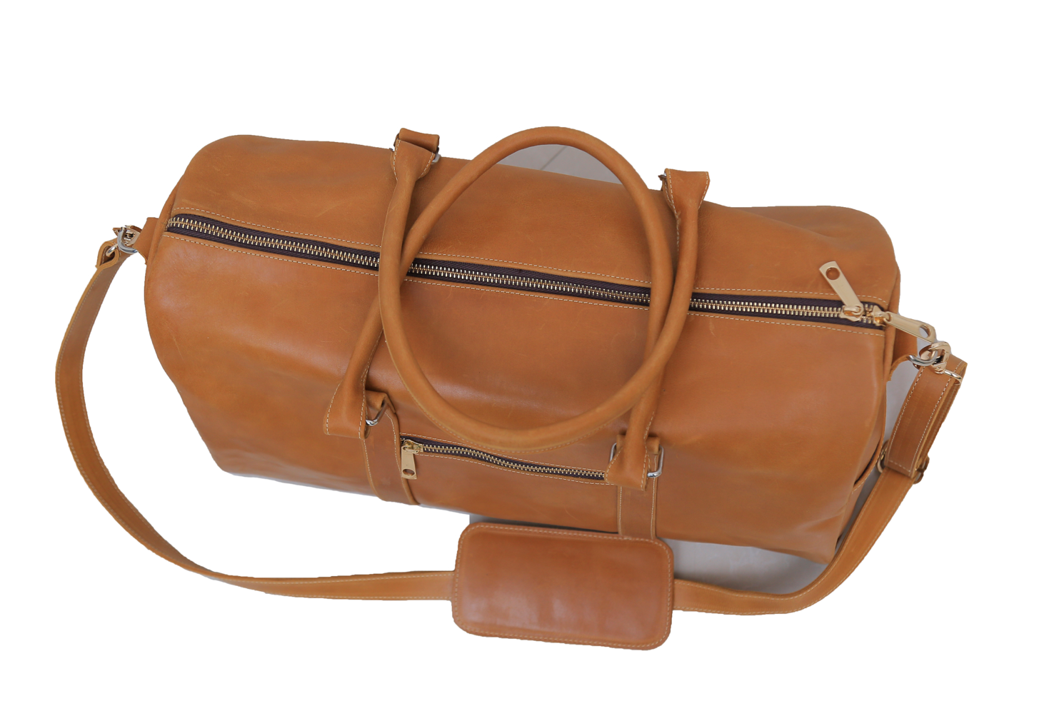 Guzo leather gym bag top view